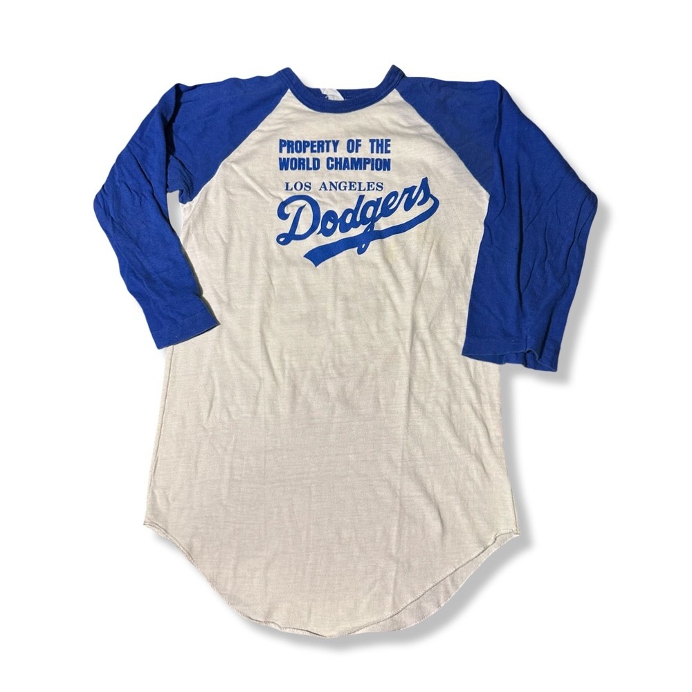 VTG 80s LA Dodgers Baseball World Series Mens M White Blue Garvey 6 Raglan Good